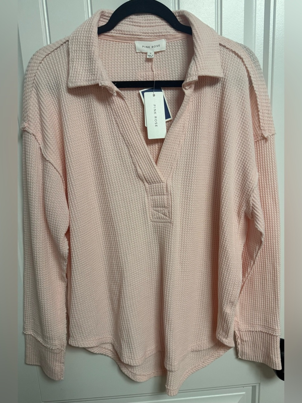 NWT Pink Rose Light Blush Collared Waffle Knit Pullover